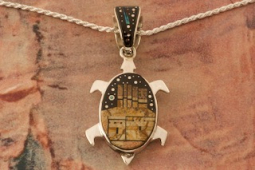 Calvin Begay Starry Night in Monument Valley Sterling Silver Turtle Pendant